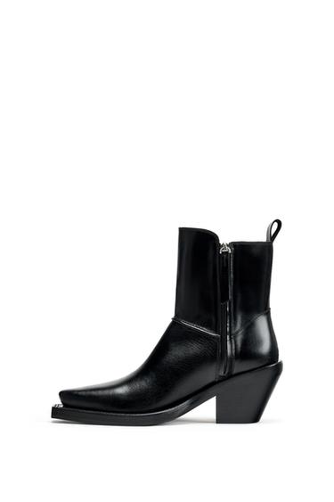 LIMITED EDITION LEATHER COWBOY ANKLE BOOTS - Black by Zara