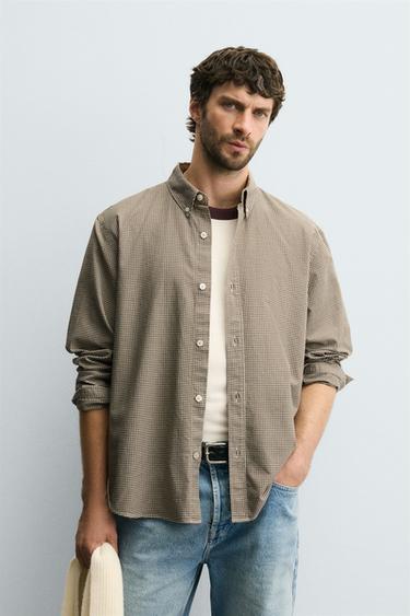 REGULAR FIT CHECK SHIRT - Brown / Ecru by Zara