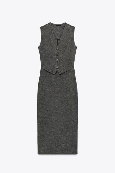 BUTTON MIDI DRESS - Green marl by Zara