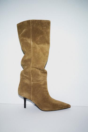 SPLIT SUEDE STILETTO HEEL BOOTS - Olive Green by Zara