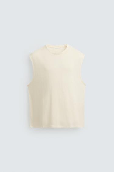 100% LINEN TANK T-SHIRT - Ecru by Zara