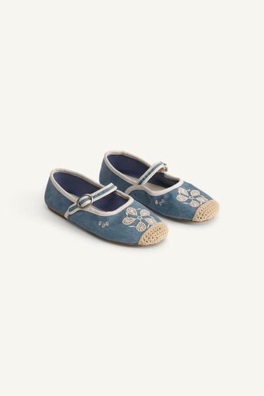 EMBROIDERED BALLET FLATS - Blue by Zara