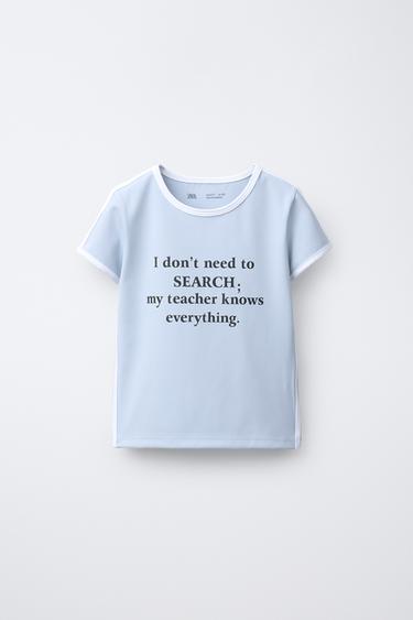 CONTRAST PIPING AND SLOGAN T-SHIRT - Sky blue by Zara - Image 0