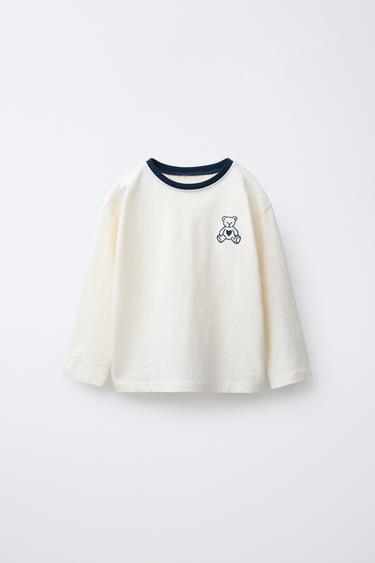 VARSITY BEAR EMBROIDERED T-SHIRT - White by Zara