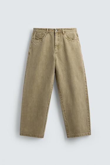 WASHED STRAIGHT-LEG TROUSERS - Beige by Zara