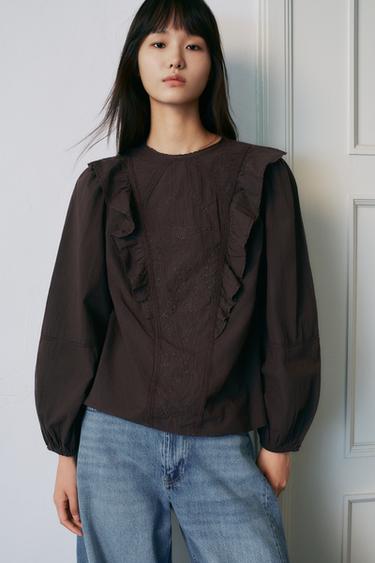 FLORAL EMBROIDERED BLOUSE - Brown by Zara