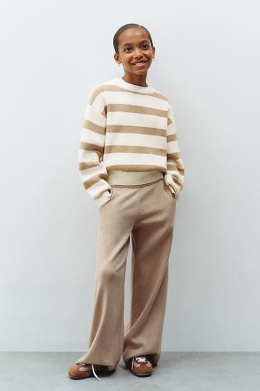 WIDE-LEG KNIT TROUSERS - Mid-camel by Zara