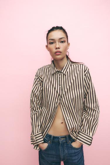 STRIPED OVERSIZE SHIRT - Beige-brown by Zara