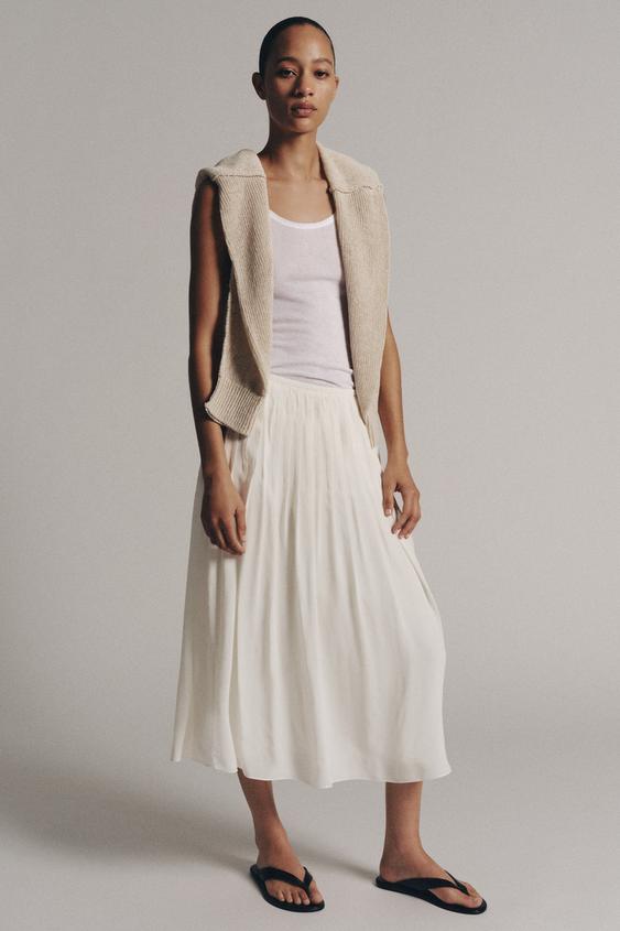 ZW COLLECTION PLEATED SKIRT - Ecru by Zara - Image 0