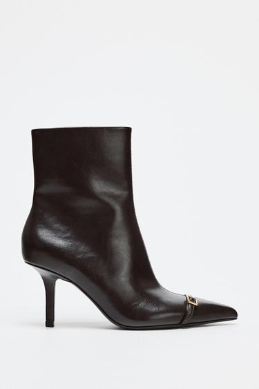 STILETTO HEEL ANKLE BOOTS WITH BUCKLE - Brown by Zara