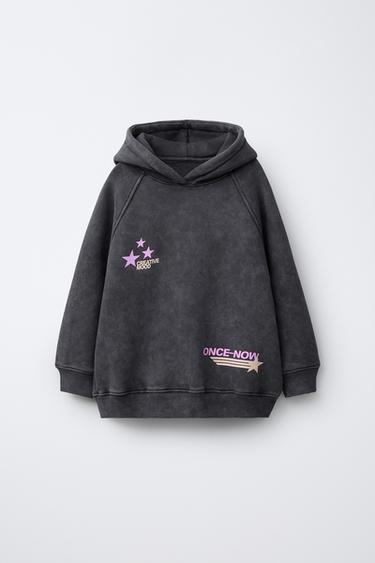 FADED-EFFECT TEXT HOODIE - Anthracite grey by Zara