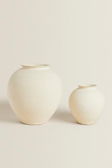 TEXTURED CERAMIC VASE - Grey by Zara