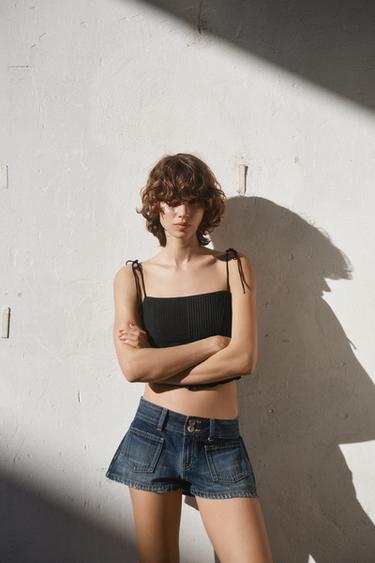 POPLIN CORSETRY-INSPIRED CROP TOP - Black by Zara