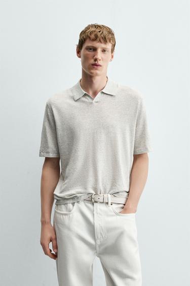 HEMP/COTTON KNIT POLO SHIRT - Grey marl by Zara