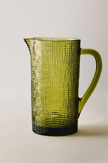 RAISED DESIGN GLASS JUG - Green by Zara