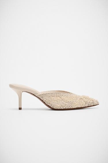 MULE HEEL SHOES WITH APPLIQUÉS - Ecru White by Zara