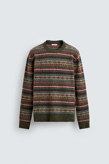 FAIRESLE JACQUARD JUMPER - Mid-green by Zara