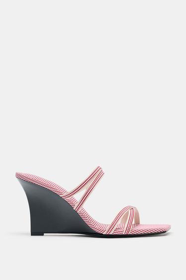 CHECK STRAPPY WEDGES - Red by Zara