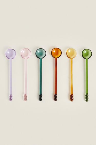 PACK OF MULTICOLOURED BOROSILICATE GLASS SPOONS (PACK OF 6) - Greens by Zara - Image 0
