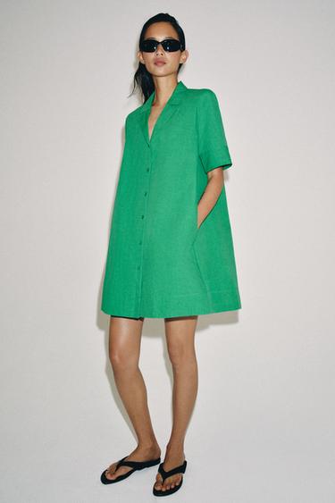 ZW COLLECTION SHORT SLEEVE SHIRT DRESS - Green by Zara