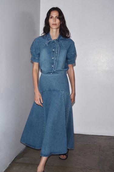 ZW COLLECTION DENIM MIDI SKIRT - Mid-blue by Zara