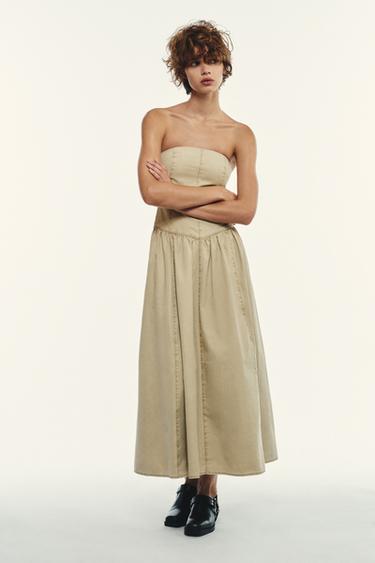 STRAPLESS DRESS - camel by Zara