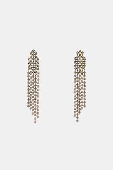 RHINESTONE DANGLE EARRINGS - Silver by Zara