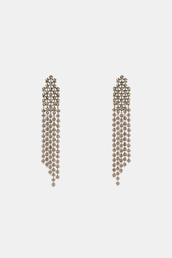 RHINESTONE DANGLE EARRINGS - Silver by Zara - Image 0