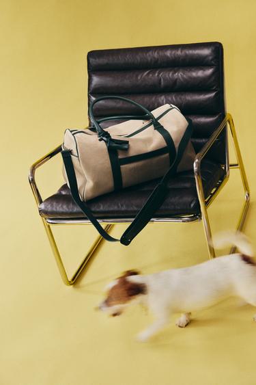 LEATHER TRAVEL BAG - Beige / Green by Zara