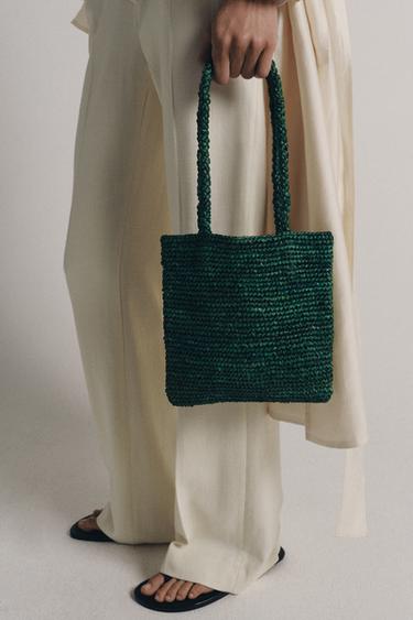 MINI RAFFIA TOTE BAG - Green by Zara