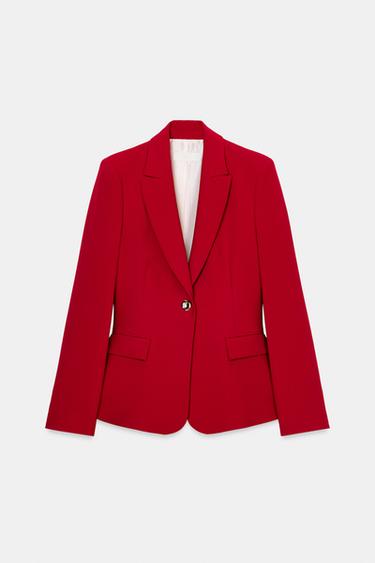 FITTED BLAZER WITH SHOULDER PADS - Red by Zara