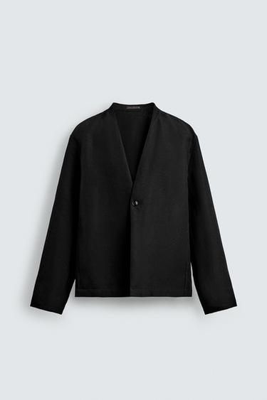 COTTON-LINEN SUIT BLAZER - Black by Zara