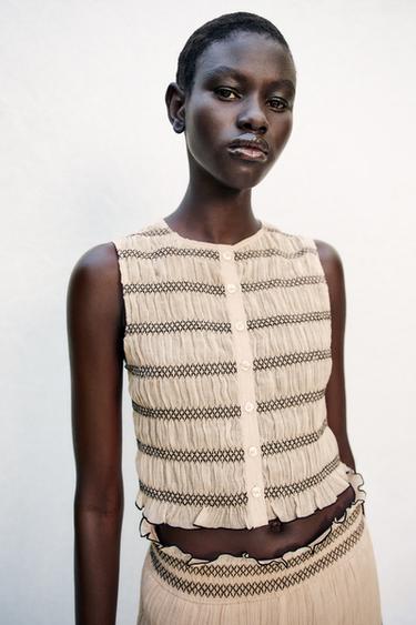 TOP VEST WITH CONTRAST SEAMS - Sand by Zara