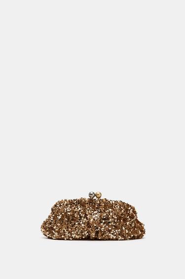 SEQUIN CLUTCH BAG - Gold by Zara