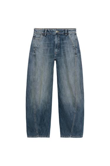 TRF MID-WAIST BARREL CHINO JEANS - Blue by Zara