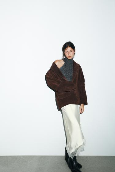 100% SUEDE LEATHER OVERSIZE BLAZER - Dark brown by Zara