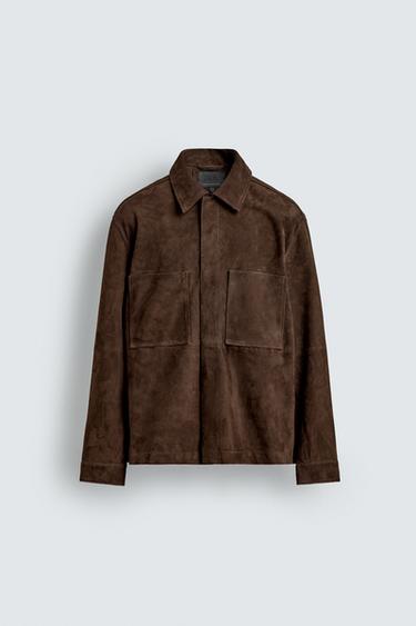 SUEDE LEATHER OVERSHIRT WITH POCKETS - Brown by Zara