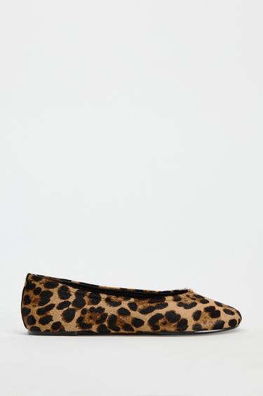 ANIMAL PRINT LEATHER BALLET FLATS - Leopard by Zara