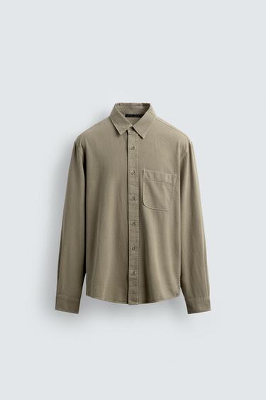 WASHED COTTON-LINEN SHIRT - camel by Zara