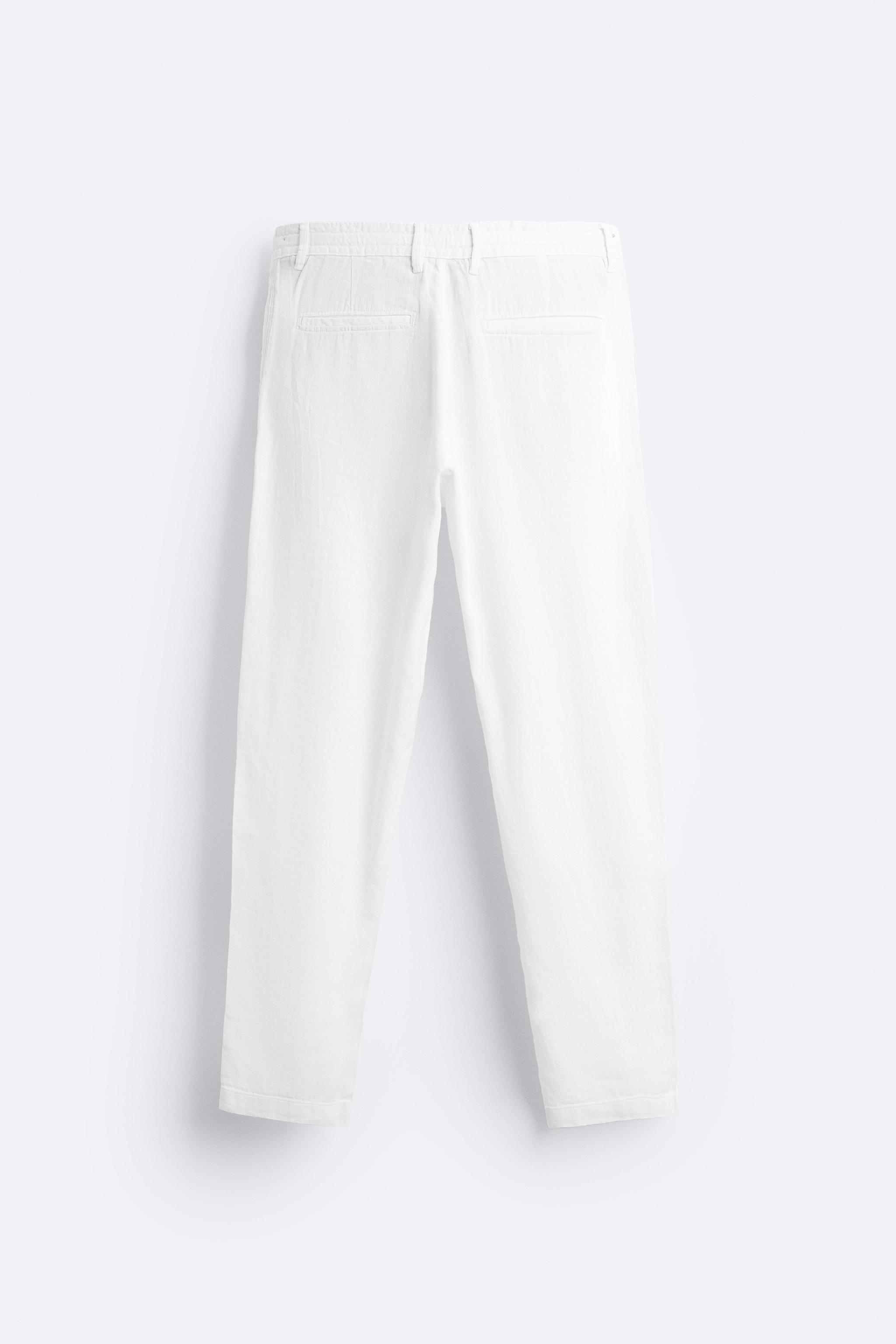 棉麻混纺裤子- 白色| ZARA