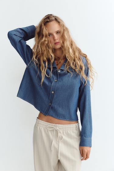 DENIM-EFFECT PETER PAN COLLAR SHIRT - Blue by Zara