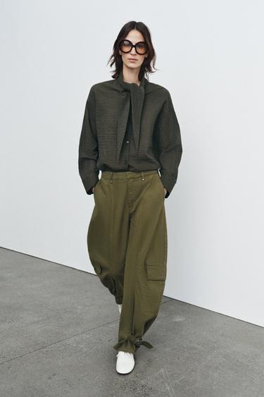 ZW COLLECTION CHECK SHIRT WITH SCARF - Khaki by Zara