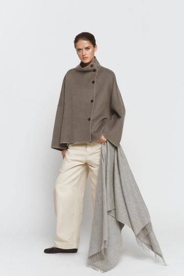 ZW COLLECTION WOOL BLEND TOPSTITCHED JACKET - Brown / Taupe by Zara