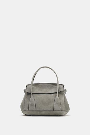 LEATHER MINI CITY BAG - Grey by Zara