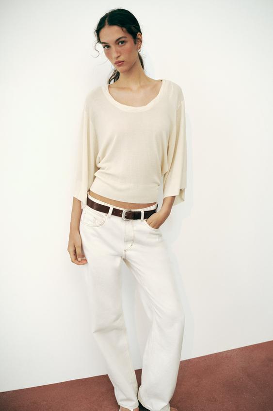 GATHERED ROUND NECK JUMPER - Ecru by Zara - Image 0