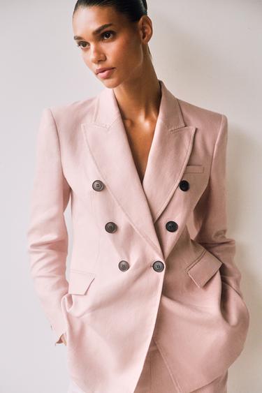 DOUBLE-BREASTED 100% LINEN BLAZER SET - Beige-pink by Zara