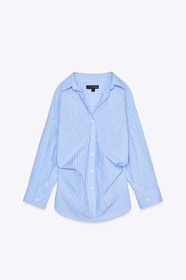OVERSIZE STRIPED POPLIN SHIRT - Blue by Zara - Image 0