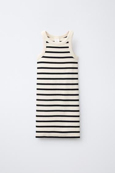 STRIPED RIBBED DRESS - Ecru / Navy by Zara