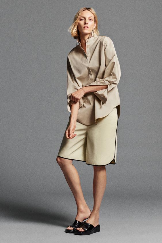 ZW COLLECTION PIPED BERMUDA SHORTS - stone by Zara - Image 0