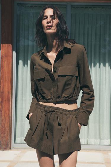 ZW COLLECTION CROPPED SHIRT WITH POCKETS - Khaki by Zara - Image 0
